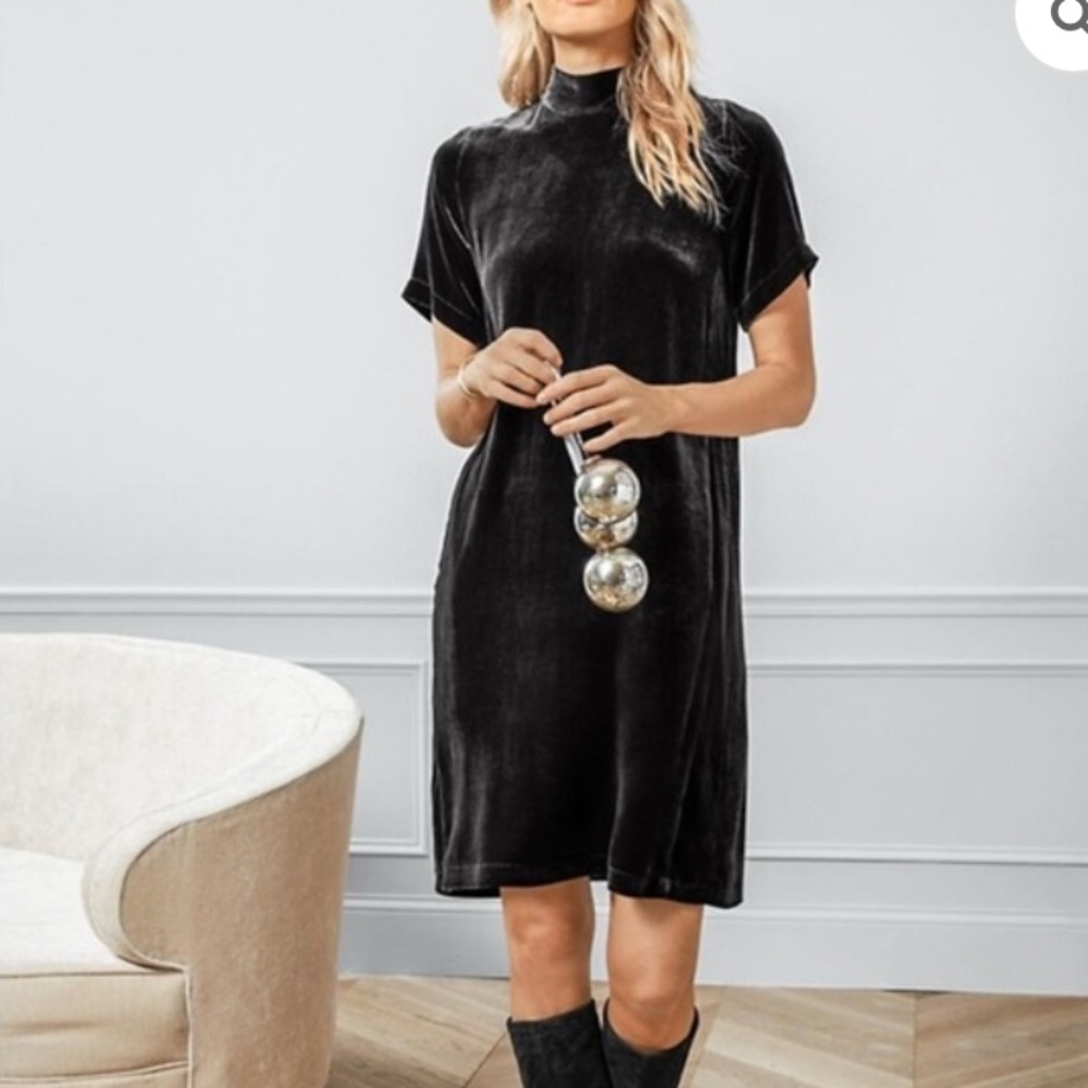 NEW Eileen Fisher Charcoal Crushed Silk Blend Velvet Tie Back Dress Size S - Picture 2 of 8